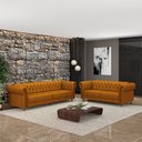 Ver imagem 1 de Conjunto de Sofá Sala de Estar Stanford Chesterfield 2 e 3 Lugares 180cm/240cm Pés Madeira Couro Mel
