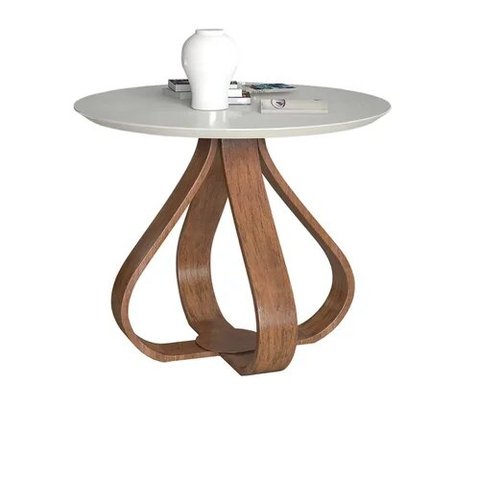 Mesa de Jantar Tampo e Vidro Laqueado Base Cebola 90cm Branco