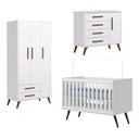 Ver imagem 1 de Conjunto Quarto de Bebê Completo Cômoda Berço com Colchão e Roupeiro Qencanto Retrô Branco Qmovi