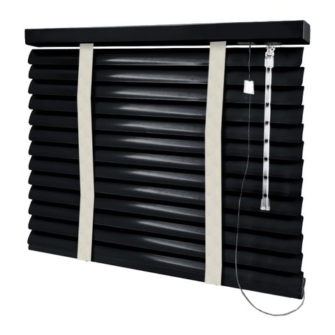 Persiana Horizontal - 1,30m Larg X 1,30m Alt - Alumínio 50mm com Fita Decorativa - Cor: Preta - Fita