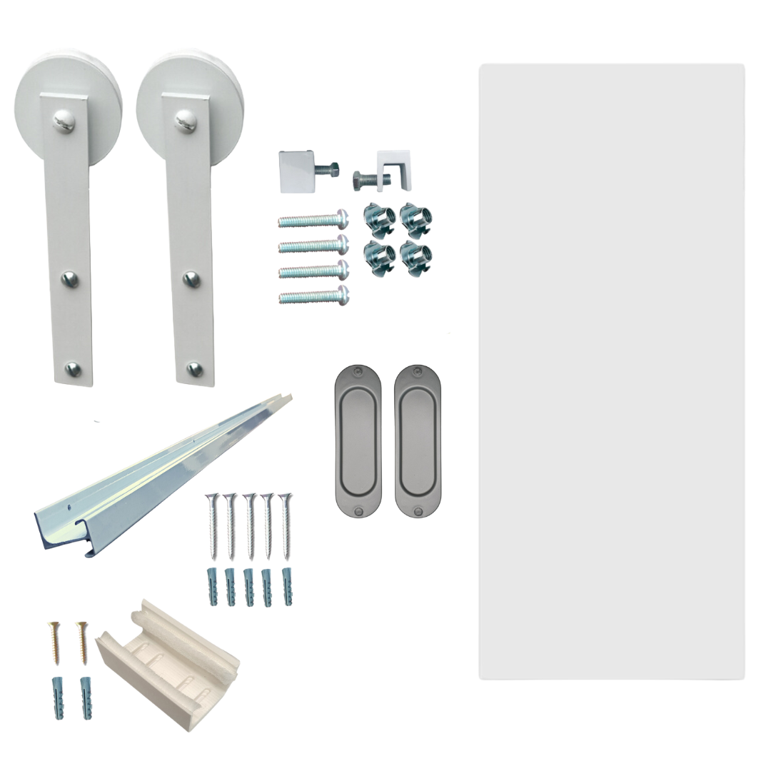 Kit Porta de Correr Fundo Primer 0,90x210 + Trilho Branco
