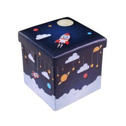 Puff Baú Mini com Tampa Espaço Sideral 30cm x 30cm - 1