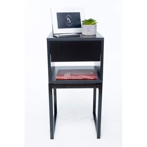 Kit 2 Mesas de Cabeceira Industrial Preto Eco 50cm Base Preta - Enviamos Montado