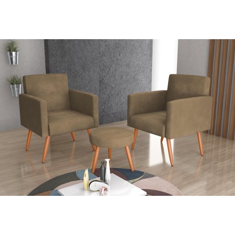 Kit 2 Poltronas + Puff Dallas Turkey Cappuccino F440 - Matrix