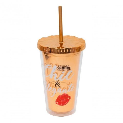 Copo Canudo Marrom Chic & Elegante 450ml - Projeto Kiwi