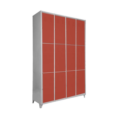 Armário Roupeiro Locker de Aço 12 Portas Vestiário Vermelho com Chave