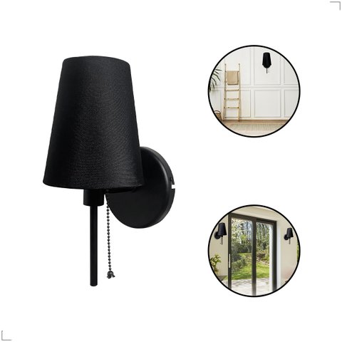 Luminária de Parede Arandela String Preto com Cúpula em Tecido 1xe27 887/1