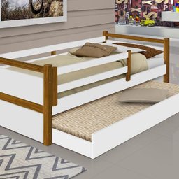 Cama Infantil com Auxiliar e Grade de Proteção Bianca Branco/amêndoa - 2