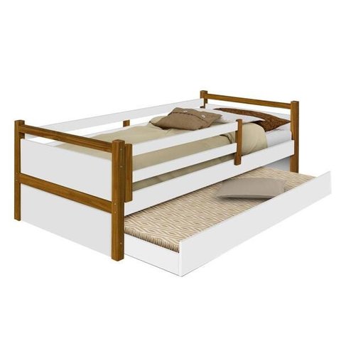 Cama Infantil com Auxiliar e Grade de Proteção Bianca Branco/amêndoa