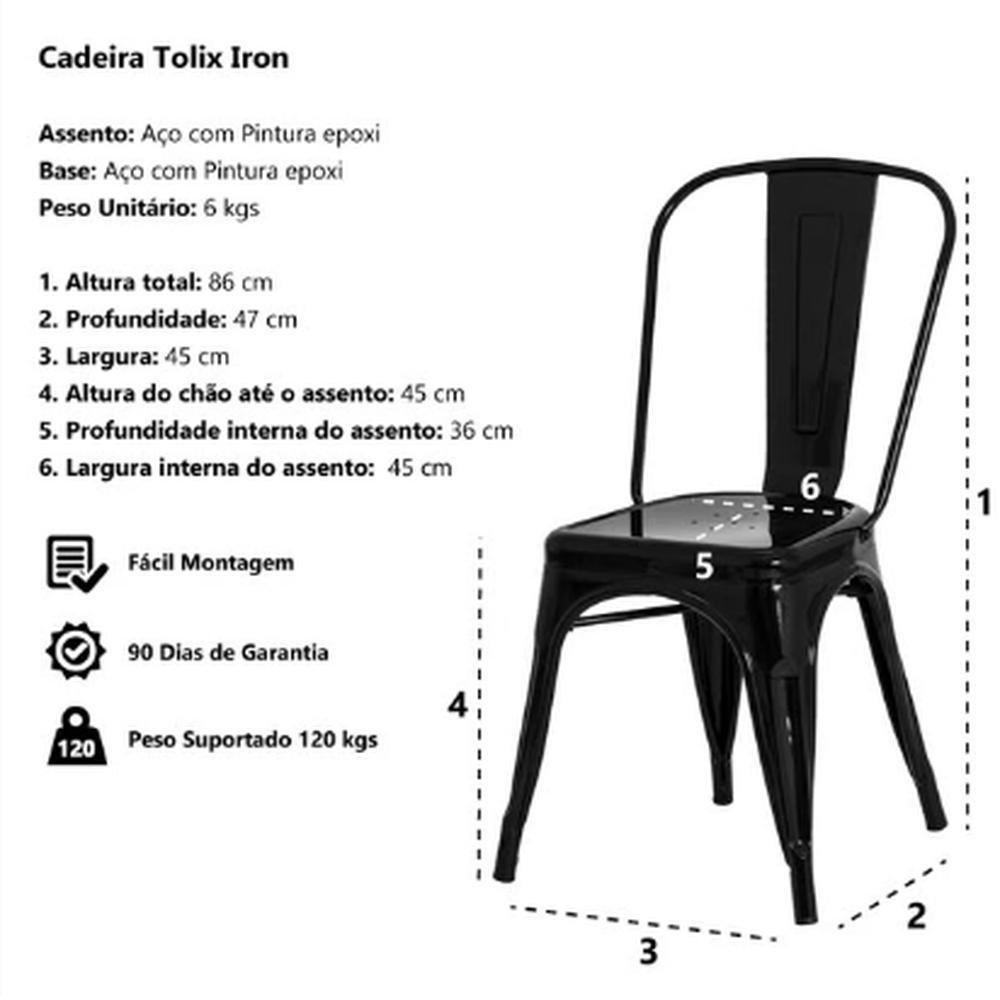 Kit 8 Cadeiras Tolix Iron Design Preta Aço Industrial Sala Cozinha Jantar Bar - 2