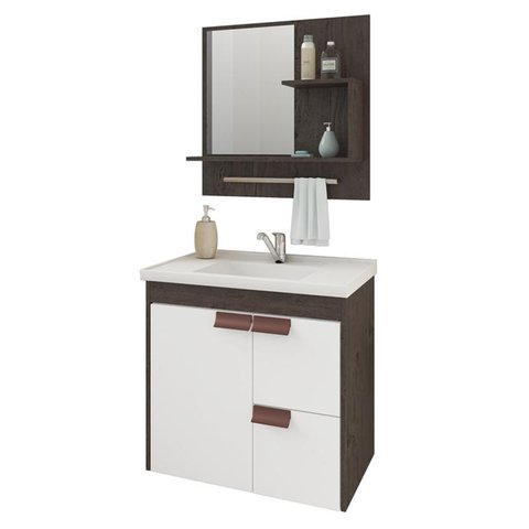 Gabinete de Banheiro com Cuba e Espelheira Tulipa 60cm Cafe/branco - Mgm