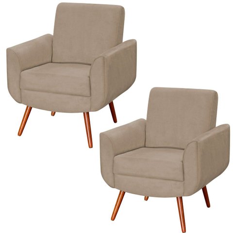 Kit 2 Poltronas para Sala e Escritório Pé Palito Milão Veludo Bege