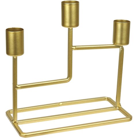 Castiçal Decorativo de Metal Dourado 16x8x15cm Porta Vela Mesa Jantar Decoração