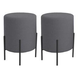 Kit 2 Puffs Orgânicos Boucle Thor com Pés de Ferro Preto - 7 Decor Cinza Escuro - 1