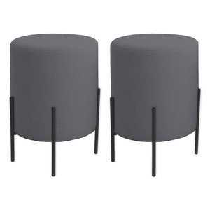 Kit 2 Puffs Orgânicos Boucle Thor com Pés de Ferro Preto - 7 Decor Cinza Escuro