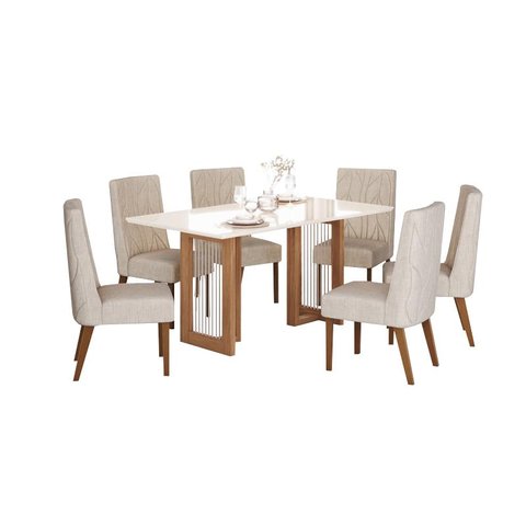 Mesa Jantar Yara 160 6 Cadeiras Eloa Linho - Henn