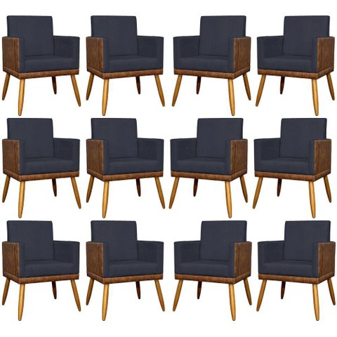 Kit 12 Poltronas Decorativas para Escritório Lis Corino e Pé Palito - Preto Suede Corino