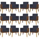 Ver imagem 1 de Kit 12 Poltronas Decorativas para Escritório Lis Corino e Pé Palito - Preto Suede Corino
