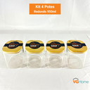 Ver imagem 2 de Kit 4 Potes de Vidro Hermético Quadrado Tampa de Bambu 950ml