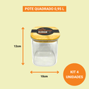 Ver imagem 3 de Kit 4 Potes de Vidro Hermético Quadrado Tampa de Bambu 950ml