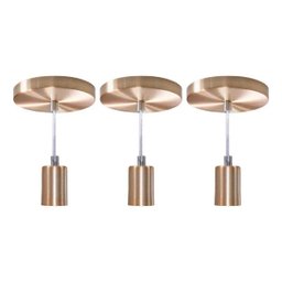 Kit Com 3 Pendentes Tubo Cilindro Alumínio 6cm E27 Cobre Escovado St458 - 1