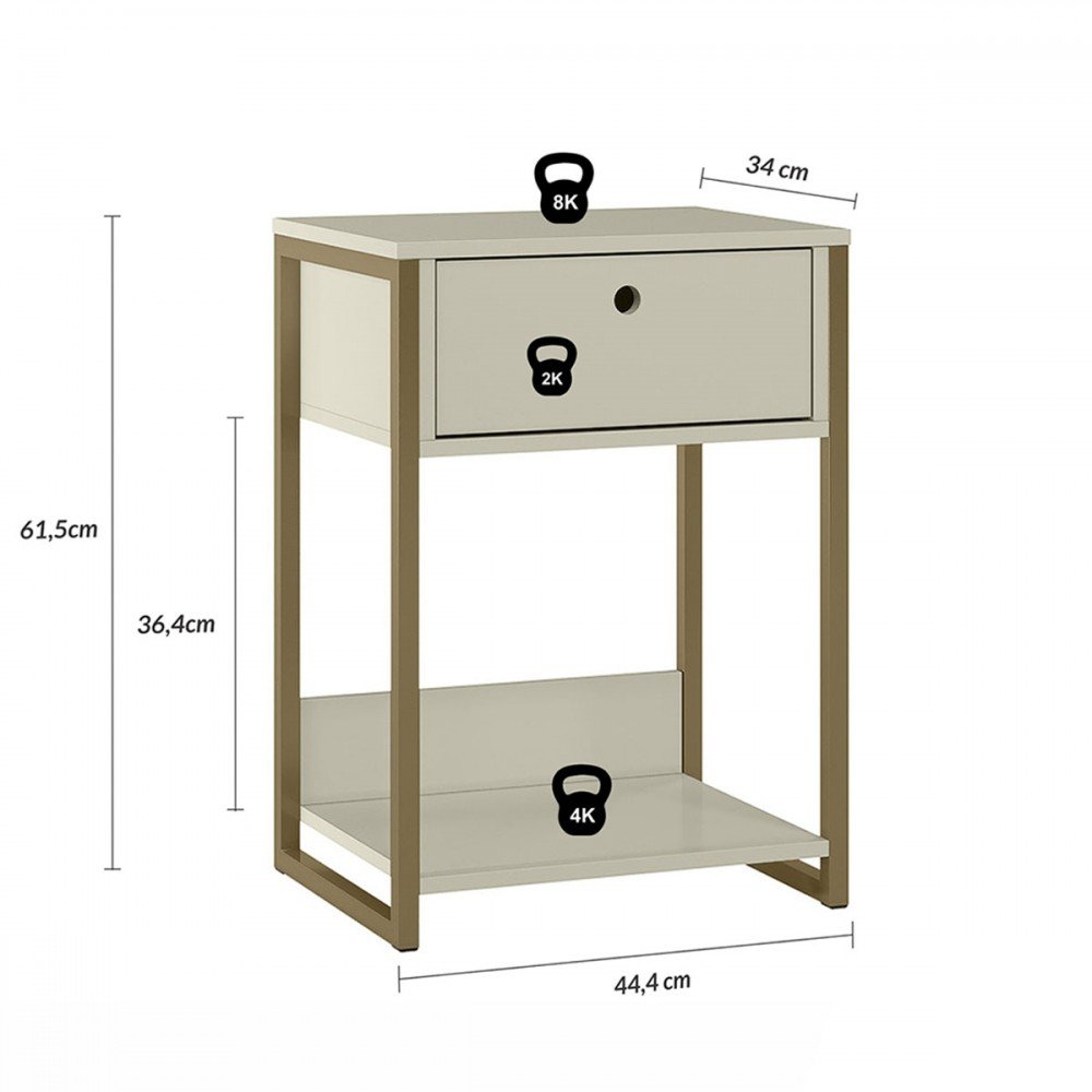 Mesa de Cabeceira Industrial 1 Gaveta Off White - Olivar Móveis - 4