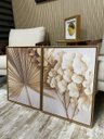 Ver imagem 2 de Duo Quadros Decorativos Minimalista Folha Seca e Flores Brancas Canvas Fosco 45x60cm Moldura