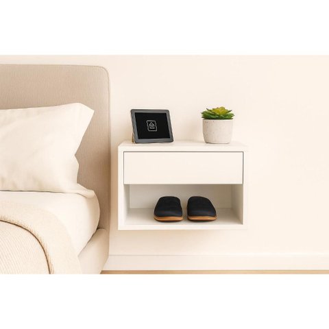 Mesa de Cabeceira Suspensa Compacta 30x30cm com Gaveta e Nicho MDF 15mm Branco Já Montada