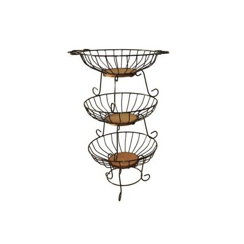 Fruteira Artesanal em Ferro e Madeira Pequena Retangular ou Redonda 3 Andares
