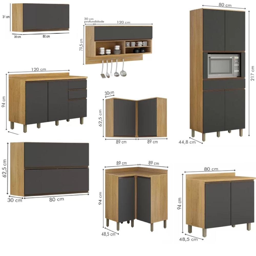 Kit Cozinha Completa Modulada Balcão Para Pia Armário Paneleiro Cristaleira  Marrom Madeira Verde