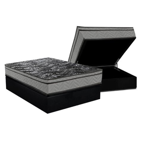 Cama Box Baú Casal: Colchão Anatômico Paropas D28 Conforto Ultra Firme + Base Crc Suede Black (