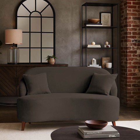 Sofá Orgânico Curvo 2 Lugares Feijão Suede Marrom