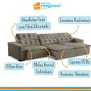 Ver imagem 4 de Sofá Retrátil Reclinável 7 Lugares 350cm com Pillow Veludo Bege Alasca Megasul