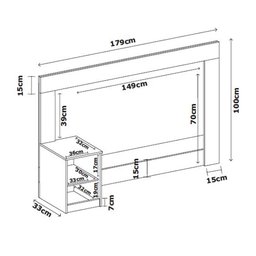Cabeceira Casal com Mesa de Apoio 1 Gaveta 180cm London Ébano Touch - Demóbile - 4
