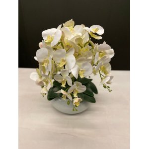 Arranjo Grande Centro Mesa 6 Orquídeas Branca 3d Vaso Branco