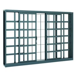 Janela de Correr Aço 4 Folhas com Grade Quadriculada sem Bandeira Projetante Massa Externa Belfort S - 1 Janela de Correr Aço 4 Folhas com Grade Quadriculada sem Bandeira Projetante Massa Externa Belfort S - 1