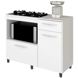 Balcão Multiuso Cooktop e Forno Micro-ondas Mali Branco - Lumil Móveis - 1 Balcão Multiuso Cooktop e Forno Micro-ondas Mali Branco - Lumil Móveis - 1
