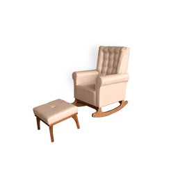 Poltrona Amamentação Aquila Luxo Balanço com Puff Linho Bege Ideal Móveis - 2
