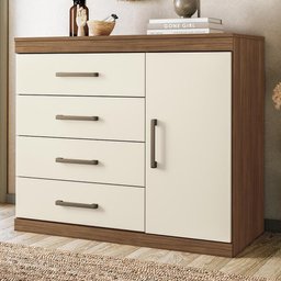 Cômoda Sapateira Havana Plus 1.4 com Porta e 4 Gavetas Jatobá/areia - Santos Andirá - 2