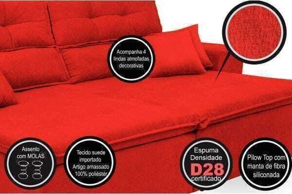 Sofá Cairo 2,32M Retrátil e Reclinável com Molas e Pillow No Assento Tecido Suede - 4