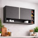 Ver imagem 2 de Armário Aéreo Vanessa 105cm 2 Portas MDP Nicho Cinza Desk Design