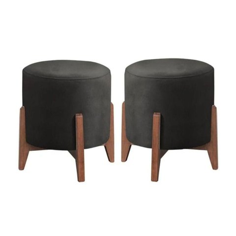Kit 2 Puff Decorativo para Sala Redondo Luxo Roma Corino Preto