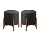 Ver imagem 1 de Kit 2 Puff Decorativo para Sala Redondo Luxo Roma Corino Preto