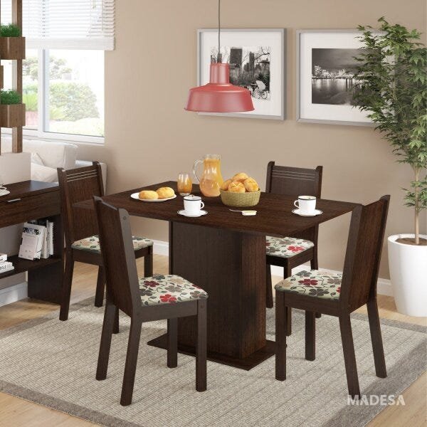 Conjunto Sala de Jantar Mesa e 4 Cadeiras Lexy Madesa - 2