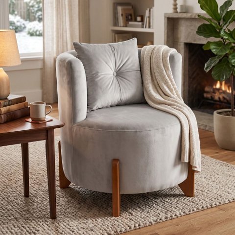 Poltrona Orgânica Curva Luna Veludo Cinza Claro - Montanaris Decor