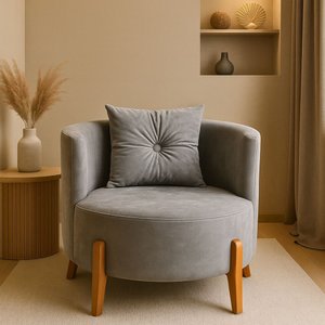 Poltrona Orgânica Curva Luna Veludo Cinza Claro - Montanaris Decor