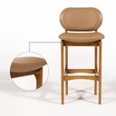 Ver imagem 2 de Kit 4 Banquetas Alta Estofada Rafine Madeira Castanho Tecido Impermeável Marrom