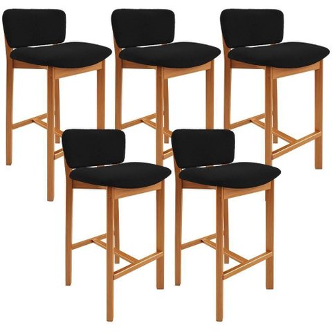 Kit 05 Banquetas Alta para Cozinha Sala de Jantar Bar Dara L02 Bouclê Preto - Lyam Decor
