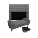 Ver imagem 1 de Jogo Com Cabeceira Mirage + Recamier Baú Fenix King 195 cm Suede Cinza - LM DECOR