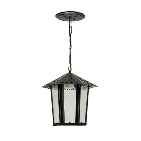 Pendente Colonial Sextavado Vidro Liso1xe27 Preto - Blumenau Iluminação